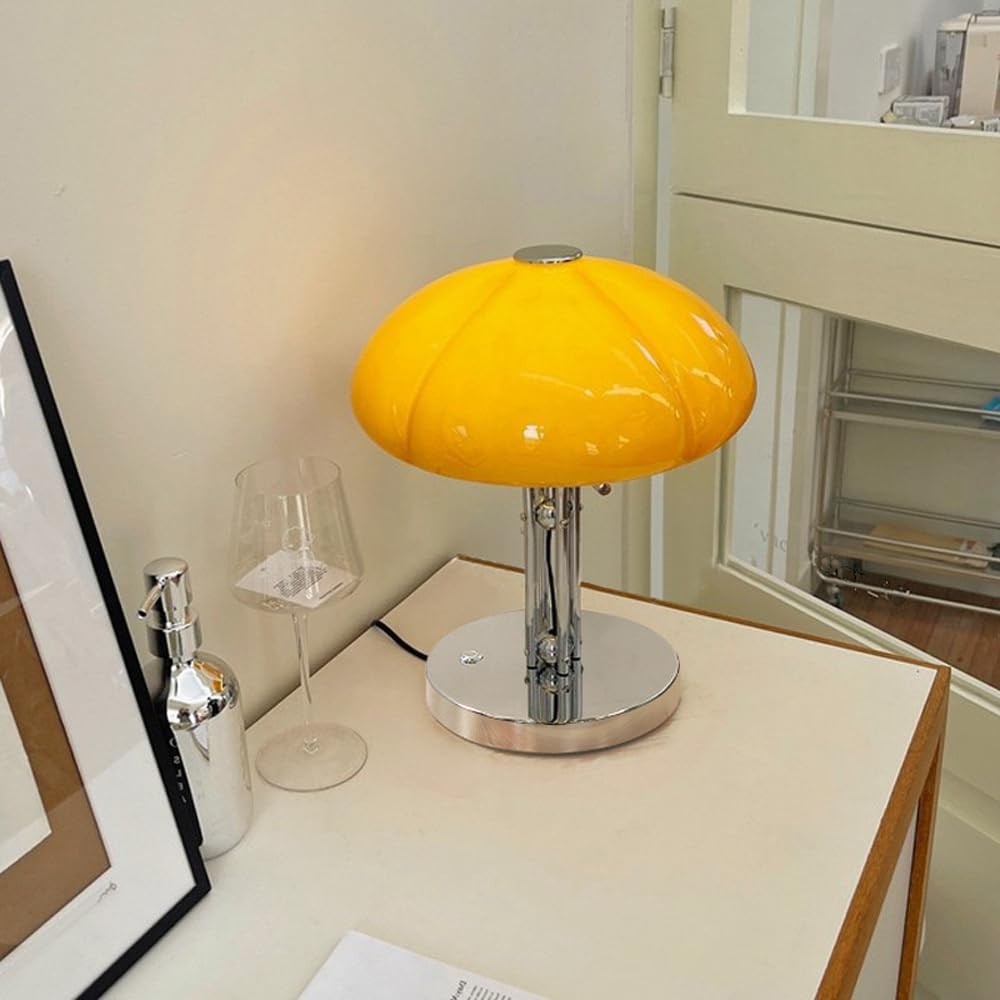Lampe Persimmon Lampe de table kaki en verre orange pour chambres à coucher, salon, 3000K/4000K/6000K réglable, lampes esthétiques de 11,8 pouces pour chambre à coucher, lampe de chevet à base