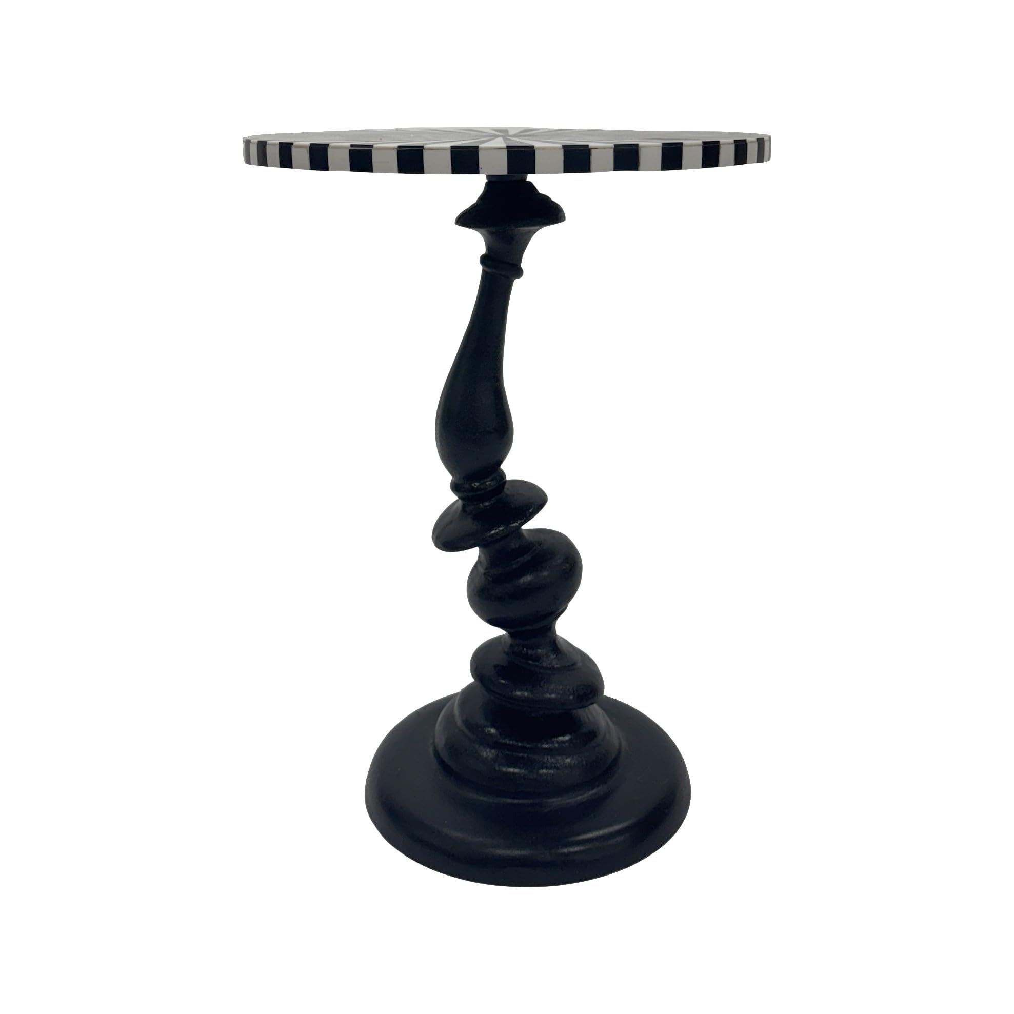 Howard Elliott Collection Drunken Metal Martini Table, Round Bone Inlay Top with Pewter Silver Aluminum Base, Modern Accent Side Table for Living Room