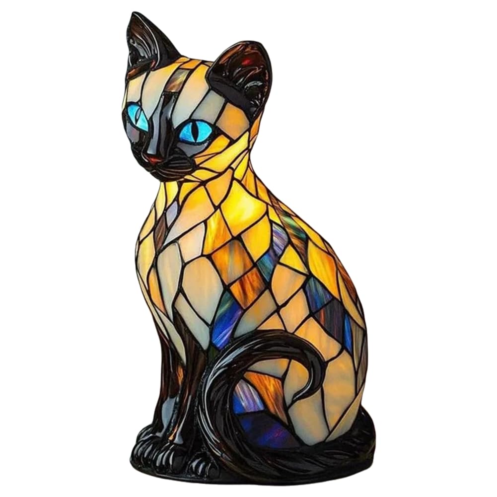 Amazon.co.jp : HuddyFee かわいい猫樹脂ステンドグラスランプ LED