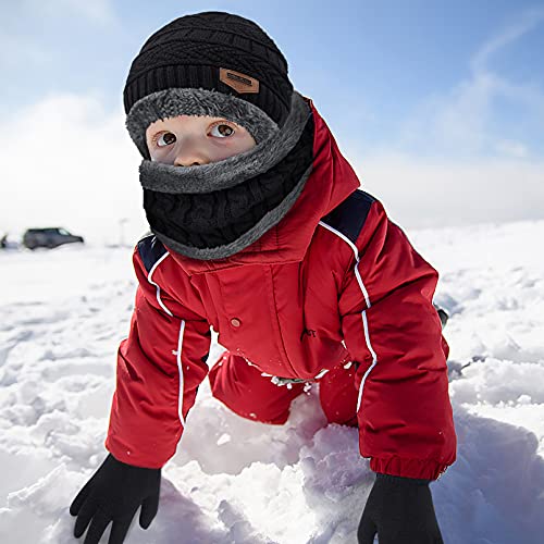 3 Pcs Boys Girls Winter Beanie Hat Scarf Gloves Set Thick Knitted Warm Toddler Winter Hat Mittens Neck Warmer for Kids2