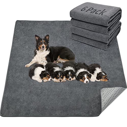 LOOBANI Washable Pee Pad for Dogs, 6 Packs Non-Slip Puppy Training Pads, Fast Absorbent Pet Whelping Pads, Puppy Playpen Mat for Incontinence, Housebreak, Crate (16"x24"-Gray)