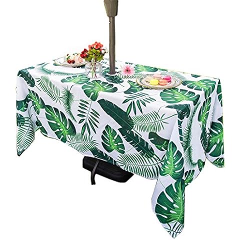 Eternal Beauty Outdoor Tablecloth Rectangle 60X 104” Spillproof Outdoor Tablecloth with Umbrella Hole Zipper for Spring Summer Patio Picnic Table (Tropical Leaf) Cover