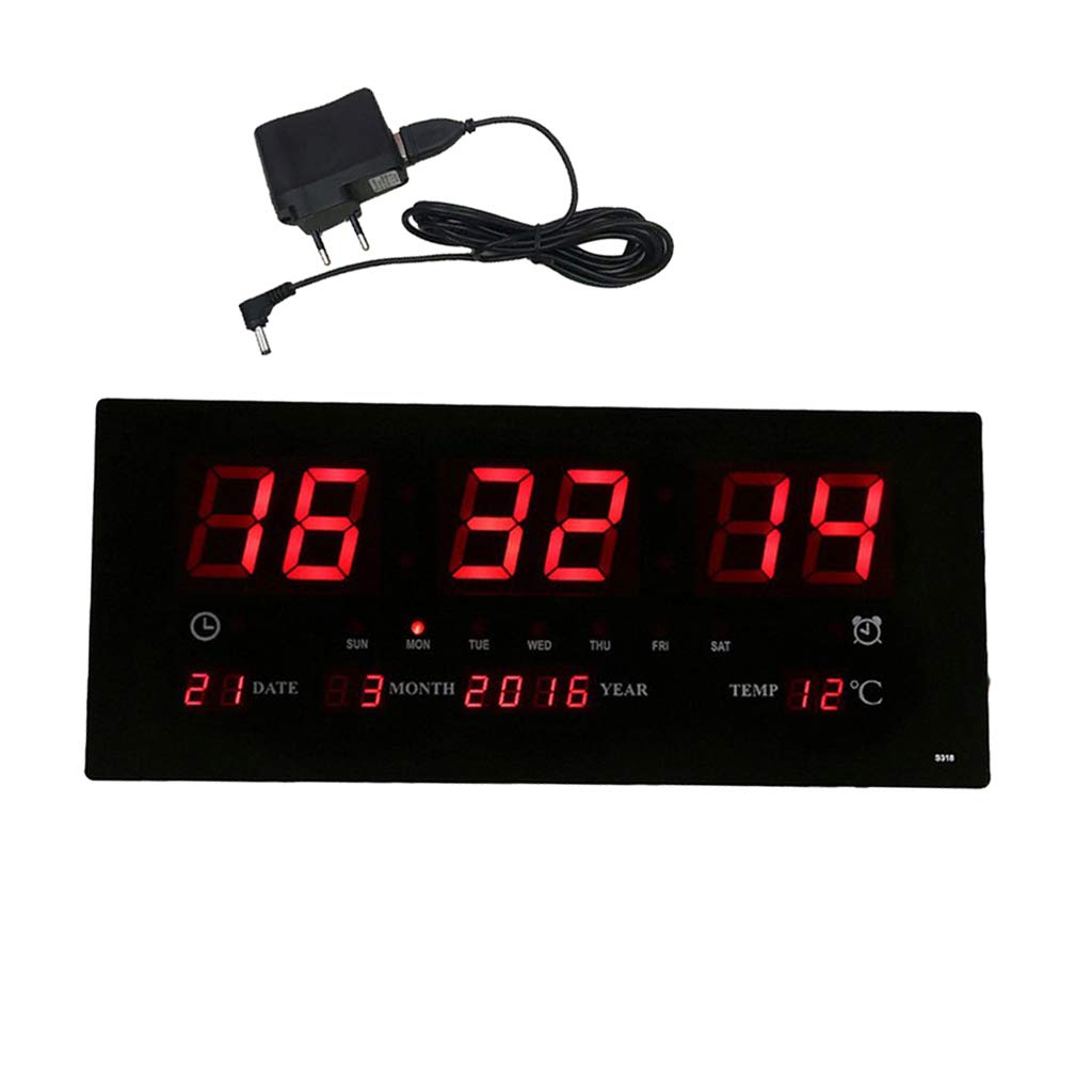 Orologio da parete, elettrico, XXL, digitale, a LED, con calendario, temperatura, orologio da soggiorno