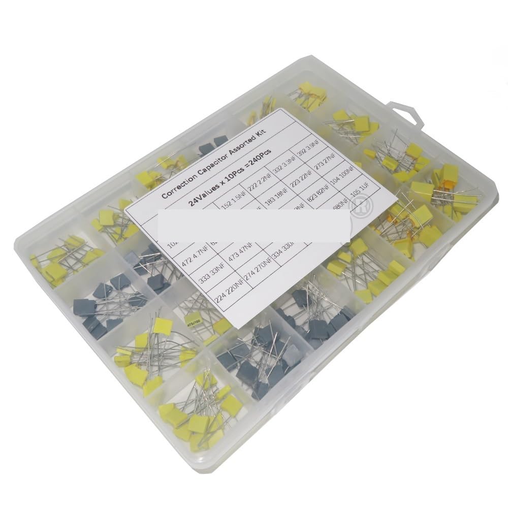ICXLPMC 240PCS/Set 24 Values*10Pcs Correction Capacitor Assorted Kit 102J-105J Polypropylene Film Capacitors 63V-100V