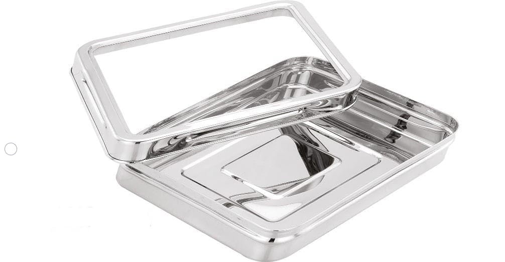 DiBha stainless Steel multipurpose chapta Rectangle shape storage Sleek Canister Chocolate/Dry fruits/candy Dabba with through lid, 400ml 1 piece (Silver)