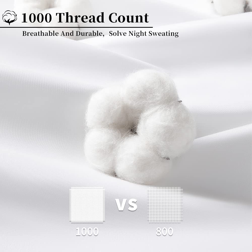 100% Egyptian Cotton Queen Size Sheets,1000 Thread Count Luxury Heavy Bed Sheets Set, Hotel Quality Sateen Weave, Very Smooth Soft with 18" Deep Pocket Sheets 4 Pc Set (White, Queen)