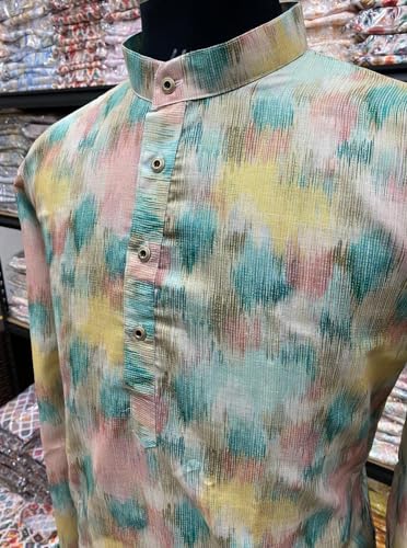 Image of FOXDX Men's Cotton Blend Printed Long Kurta Suitable for All Indian Wedding, Occasions, and Festivals