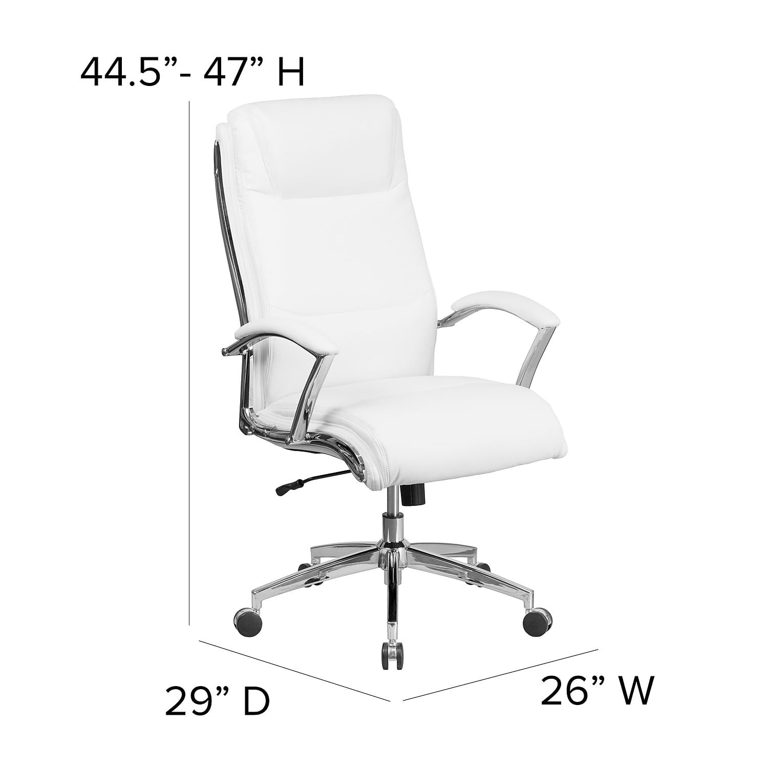 Rebecca - Silla de oficina giratoria ejecutiva tapizada con respaldo alto y respaldo alto, color blanco LeatherSoft con base cromada y brazos 7