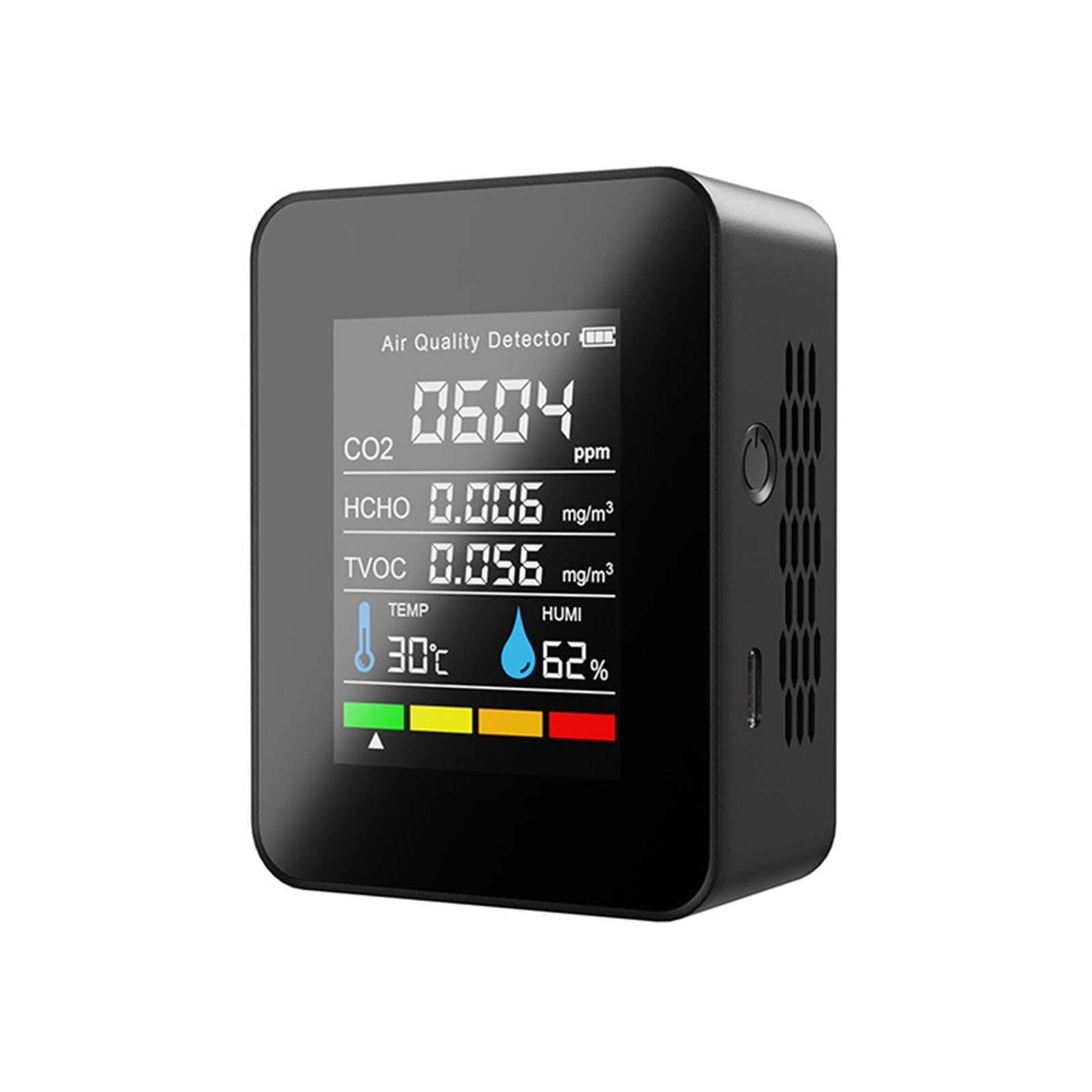 Xzxxzsz Nero Air Quality Monitor, Air Quality Detector Co2 Meter Tester Carbon Dioxide Tvoc Formaldehyde Value Electricity Quantity Temperature Humidity(Nero)