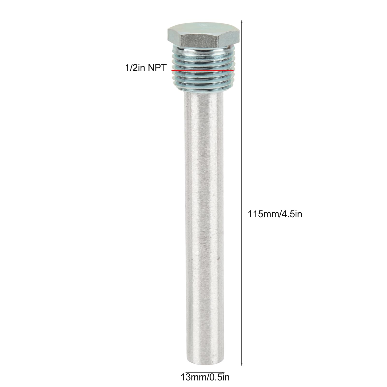 Tige D'anode Robuste et Fiable, Filetage NPT 1/2 Pouces, Capuchon en Zinc Bleu, Tige D'anode en Magnésium pour Chauffe-eau de Camping-car, 2 Pièces