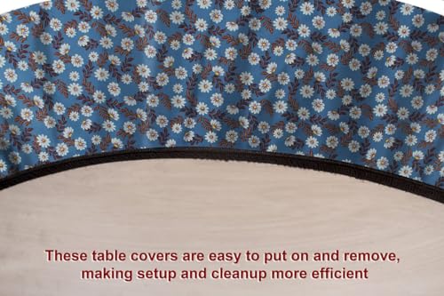Image of The Furnishing Tree Round Elastic Fitted Dining Table Cover WxL 54x54 Inches Floral Pattern Blueish Grey