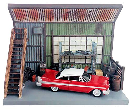 die cast car garage - Auto World 1958 Plymouth Fury Red with Darnell's Garage Scenic Display Diorama from Christine (1983) Movie 1:64 Die-Cast Model Car