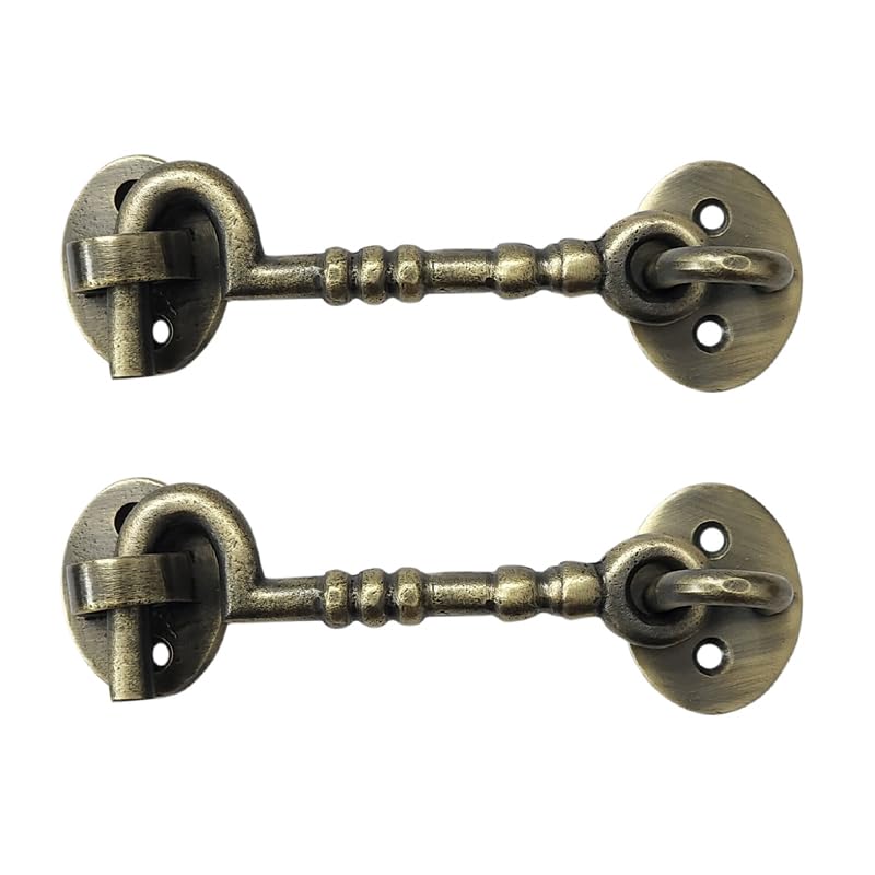 Adonai Hardware "Shemer Antique Cast Iron Cabin Hook and Eye Safety Window Latch (Antique Brass, 4" x 2pack) for Barn Wooden Doors, Gates, Cabinets, Sheds, Fences, Security, DIY Easy Installation-picture-23