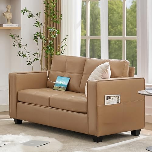 TYBOATLE 65' Brown Faux Leather Sofa Couches for Living...