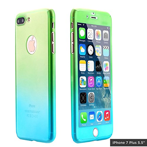 Ai-case C-134 Ultra Thin Full Body Coverage Protection Soft PC, Dual Layer, Slim Fit Case with Tempered Glass Screen Protector for iPhone 7 Plus - Green