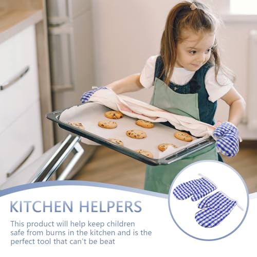 FERCAISH 1 Pair Children's Cooking Gloves, Toddler Kitchen Gloves, Checkered Baking Gloves, Cooking Oven Gloves - Image 4