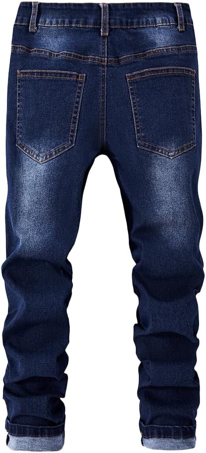 Nivne Tco Tween Boys Skinny Fit Jeans 5-Pockets Distressed Ripped Details Zipper Fly and Elastic Waist Denim Pants - Image 2