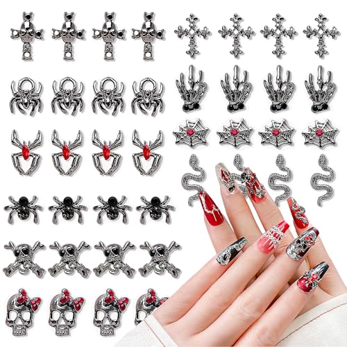 CHANGAR 40 Pcs 3D Halloween Nail Art Charms Vintage Punk Alloy Nail...