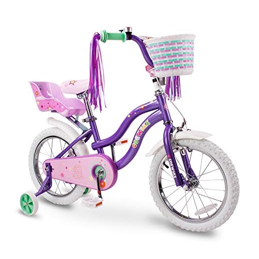 COEWSKE Kid's Bike Steel Frame Children Bicycle Little Princess Style 14-16 Inch with Training Wheel (Purple, 16 Inch)