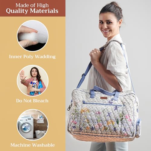 Maison d' Hermine Weekender Bags for Women Cotton Quilted Duffel Overnight Luggage Weekend Bag for Men Gym Sports Gifts Travel Business Travellers Family Trip (Faience)3