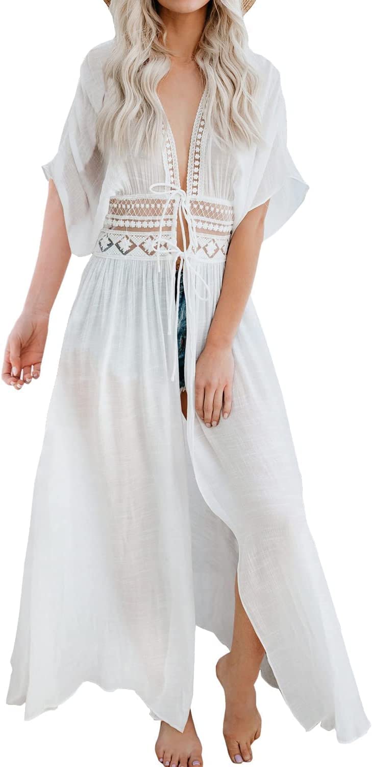 jaffiustJaffiust Women's Beach blouse seaside holiday loose dress Cover Up Kimono Robe Cardigan Cover Up Beach Skirt（White）.