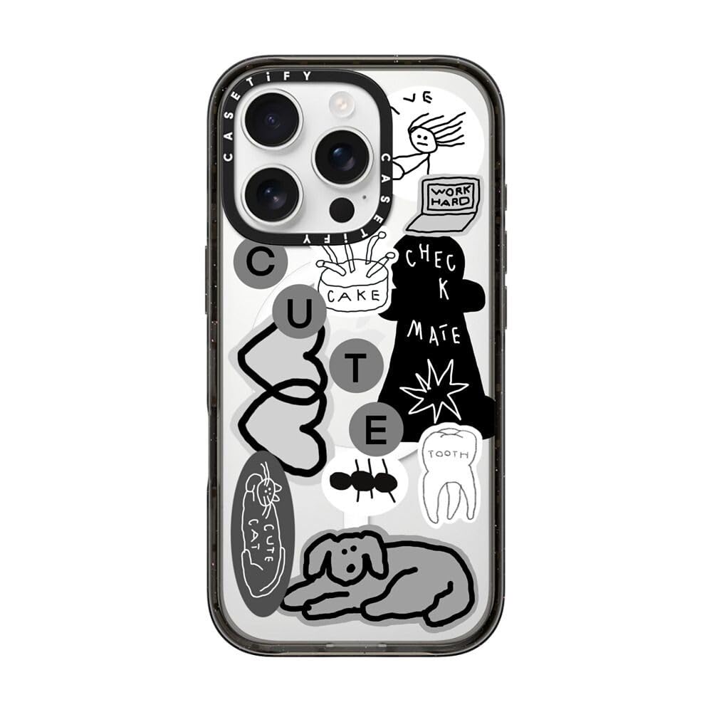 CASETiFY インパクト MagSafe対応 iPhone 16 Pro ケース [スリム / 2.5mの落下試験をクリア (MIL規格4倍相当) / ワイヤレス充電およびMagsafe対応] - INAP STICKER 01 - クリア ブラック