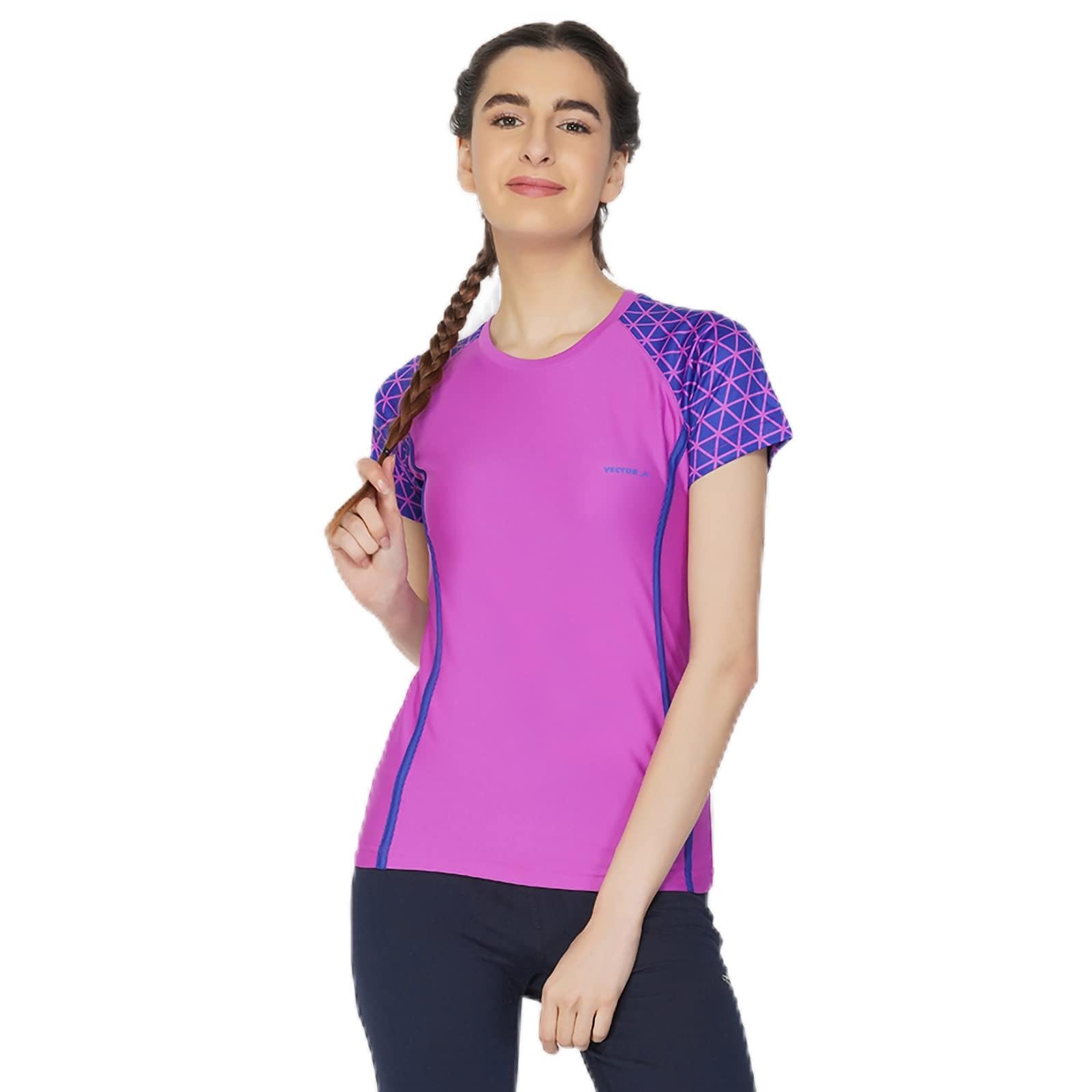 vector x OGT-195 Indoor Outdoor Sports Tshirt Girls Women Solid 4-Way Stretch Poly Lycra Bodyfit Round Neck Half Sleeves Dry Fit T-Shirt Top for Gym Workout Yoga Traning Cycling-picture-52