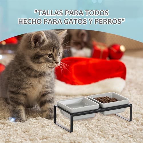 Miniatura 8 de Gris Comedero Gato Comedero Perro - Comedero Elevado Gato Con Soporte - Comederos Para Gatos Perros Pequeño Y Mascotas - Doble Cuenco De Ceramica Para Agua Comida 280ml 2