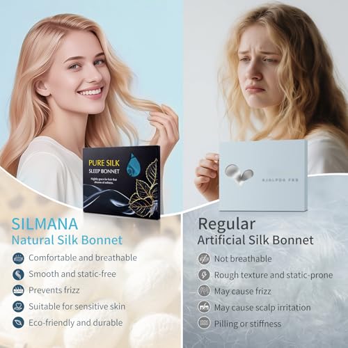 Silmana Silk Bonnet for Sleeping Women, 22 Momme 100% Mulberry Silk Bonnet, Reversible Adjustable Bonnet for Curly & Natural Hair – Peacock Blue — view 3
