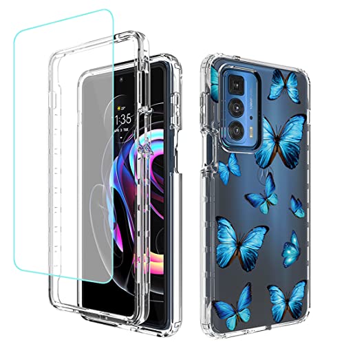 Coque Moto Edge 20 Pro motif papillon floral souple en TPU antichoc 360