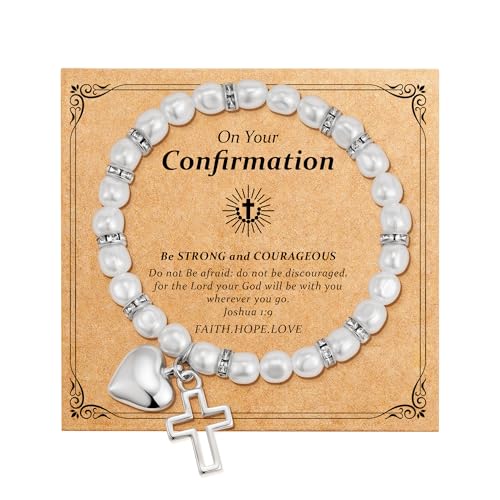 First Communion Gifts for Girls - 14K Whited Gold Plated Cross Heart Bracelet First Baptism Communion Communion Bracelet Gifts for Teen Girls