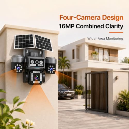 Image of Cybernautt X16A 4G Dual Solar Security Camera, 16MP Quad Lens, AI Human Detection, Dual Light Night Vision, Wire-Free, 10000mAh Battery, Two-Way Audio, Upto 128GB TF Card