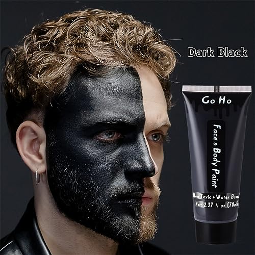 Go Ho Black Body Paint Washable(2.1 Oz),Non Toxic Hypoallergenic Safe Professional Fx Makeup Black Face Paint,Skull Skeleton Clown Makeup For Adults Children Sfx Cosplay Costumes Festivals Halloween Makeup #TOP3