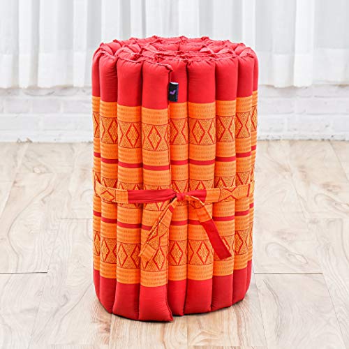 Image of Leewadee - Foldable Floor Mattress - Japanese Roll Up Futon -Trifold Tatami Mat- Guest Floor Bed - Camping Mattress - Thai Massage Mat, Kapok Filled, 75 x 20 inches, Orange Red