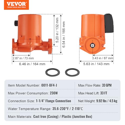 Image of VEVOR 0011-BF4-J Cast Iron Circulating Pump, 33 GPM Hot Water Circulation Pump, 1-1 /4 inch NPT Flange 3-Speed Circulator Pump, Quiet Operation Circulator for Floor Heating /Home Water Heater System