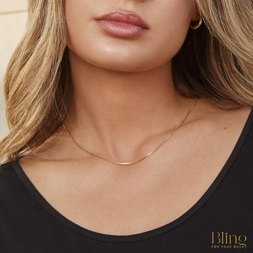 Bling For Your Buck 18K Gold over Sterling Silver .8mm Thin Italian Box Chain Necklace for Women and Men, Sizes 14" - 40"4