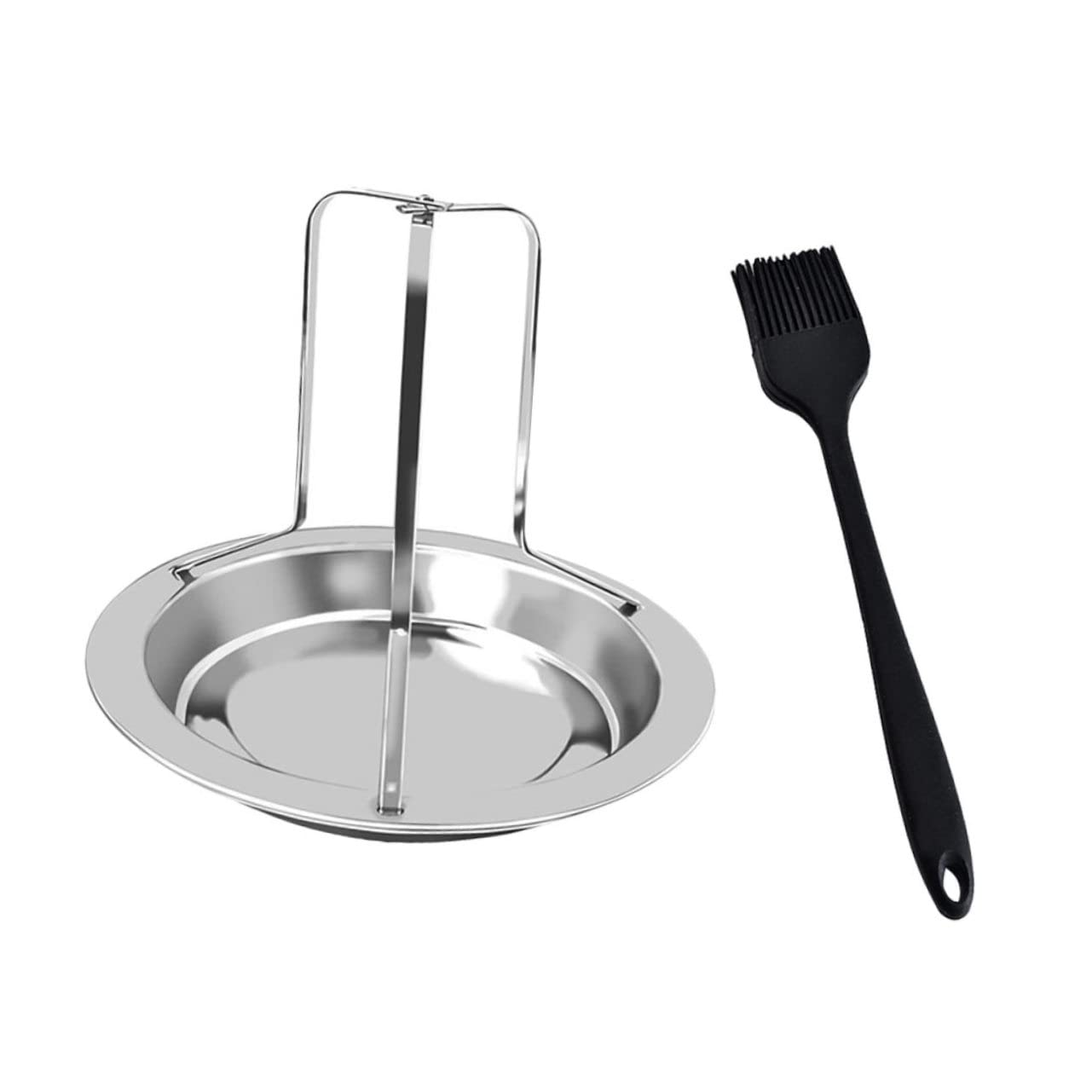 OHPHCALL Detachable Stainless Steel Chicken Roasting Rack with Brush Non Stick Barbecue Grill for Camping Easy to Clean Ergonomic Design for Roasting Compact and Portable Cooking Tool