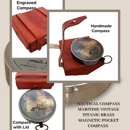 Brújula Náutica Vintage de Bronce con Estuche de Cuero miniatura 5