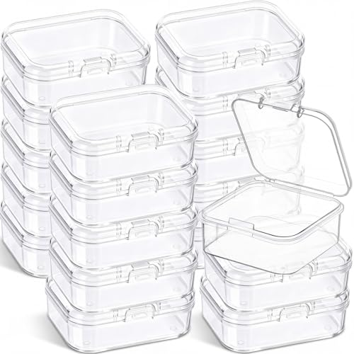 Image of Jetec 18 Pieces Mini Plastic Clear Beads Storage Containers Box for Collecting Small Items, Beads, Jewelry, Business Cards, Game Pieces, Crafts (1.7 x 1.7 x 0.8 Inch)