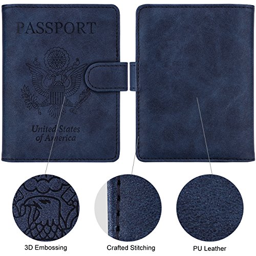 Image of WALNEW Passport Holder for Travel, RFID Passport Wallet, Travel Essentials | PU Leather Passport Cover Case with Pen Holder, Travel Must Haves Accessories, Passport Book Holder for Women Men