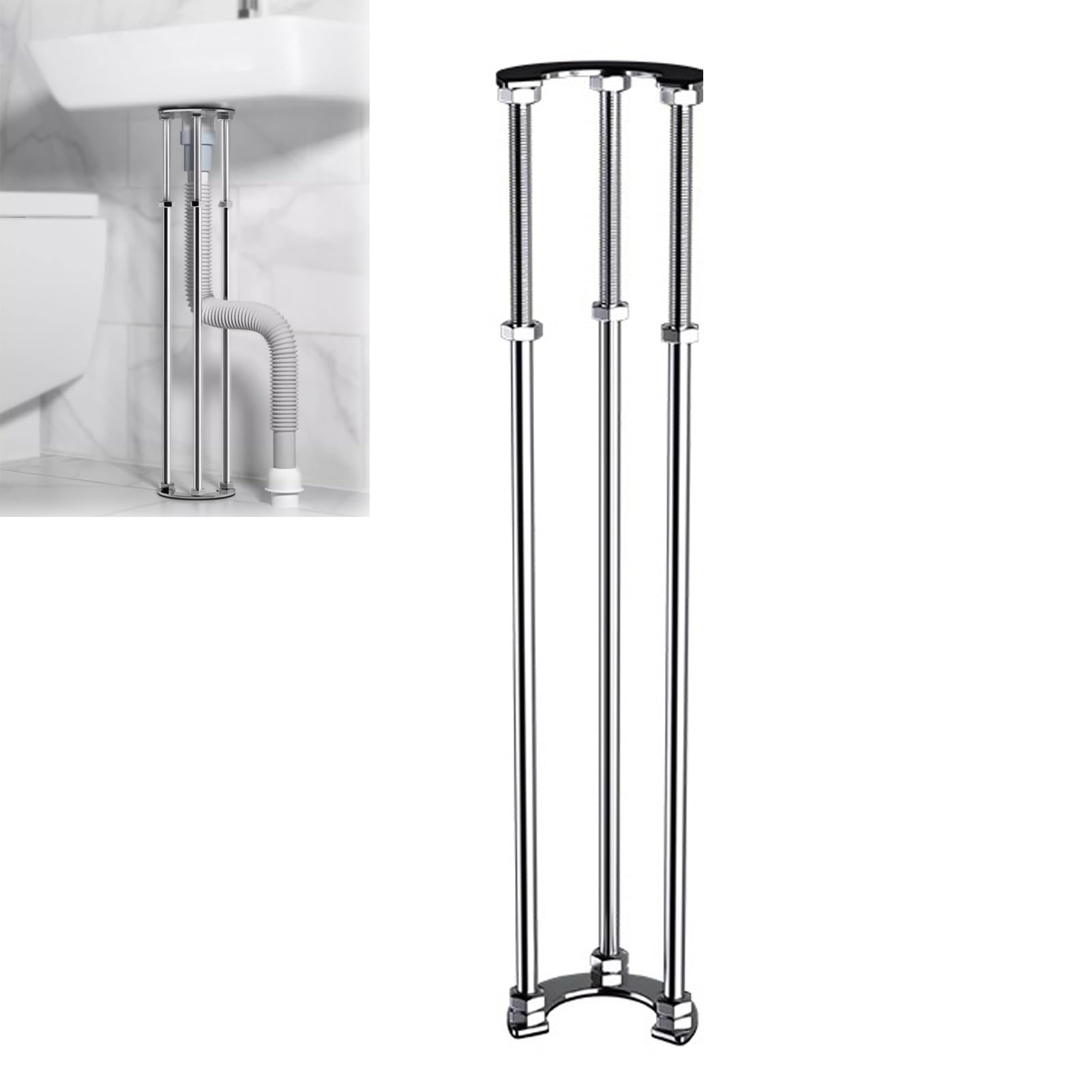 Regulowany drążek do zlewu pod ziemią - nogi i wspornik ze stali nierdzewnej, odpowiednie do kuchni i łazienek - średnica 12 cm, pasuje do zlewów od 53 do 63 cm