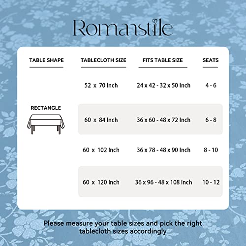 Image of Romanstile Waterproof Vinyl Tablecloth Rectangle, 60 x 120 Inch, Rose Blue | Flannel Backing Wipeable Table Cloth, Heavy Duty Plastic PU Table Cover for Kitchen Dining, Indoor & Outdoor Use