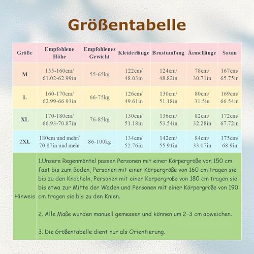 YYKSYDPT Wasserdicht Lange Regenjacke,Atmungsaktiv Regenmantel mit Ärmeln und Reflektierend Kapuze,Fahrradregenmantel Damen und Herren-Wandern