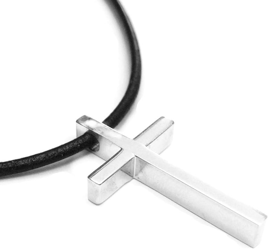 Unisex Simple Smooth Stainless Steel Cross Pendant Necklace Chain Silver Fashion Jewelry