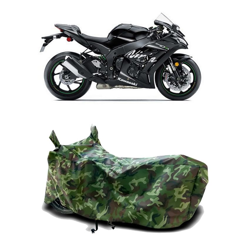 Image of DUFFEL-100% Heat Protection Two Wheeler Bike /Scooty Body Cover for Kawasaki Ninja ZX-10R Water Resistance /UV-Rays /Birds Dropping /Scratchproof /Dust Proof /Waterproof[Green Jungle Print]