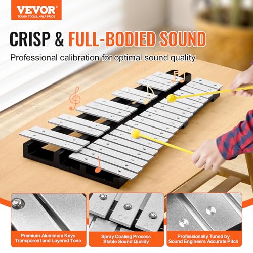 Image of VEVOR 30 Note Glockenspiel Xylophone Bell Kit, Percussion Instrument with Mallets, Drum Sticks and Carrying Bag, Professional Glockenspiel Xylophone Percussion Instrument Set for Students & Adults