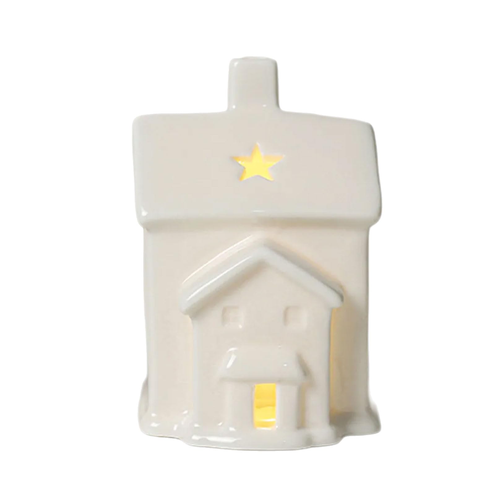 Nucelit Ceramic Winter Village LED Brighten House Permanent Decorative Piece for Christmas Wrap Otherwise Bookcase Vacation Interior Decoration with LED