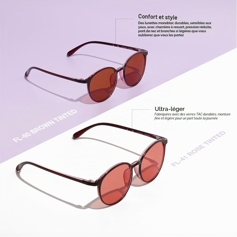 BRADDELL OPTICS Lunettes anti-lumière bleue FL-41 Rose FL-60 Marron photophobie écran ordinateur