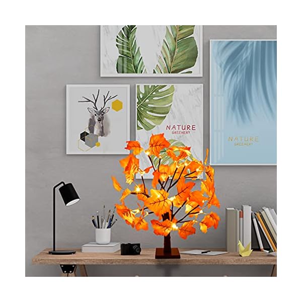 Fall Decor 18.7in 24 LED Artificial Lighted Maple Tree Tabletop Tree Lights Fall Decorations for Home Indoor Thanksgiving Autumn Decorations Harvest Home Decor, Battery Operated1 - Image 8