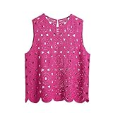 Points Forts: Ce gilet pour femme avec effet crochet ajouré (disponible au Royaume-Uni) est élégant et rétro, affichant une vitalité juvénile tout en vous laissant les bras libres. Son col ras du cou en maille allonge parfaitement le cou et met en valeur votre tempérament. Ce débardeur décontracté est idéal pour les journées fraîches.